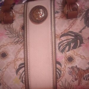 Aldo Cream Canvas Tote with Brown Accents and Floral Tiger Print